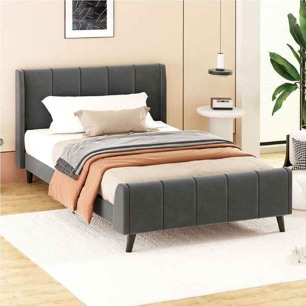 ALFORDSON Bed Frame Single Size Grey Velvet Tufted