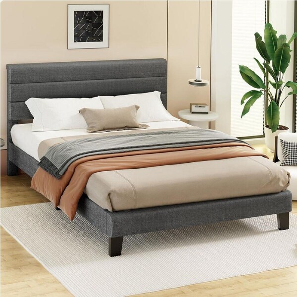 ALFORDSON Bed Frame Double Size Grey Fabric Upholstered