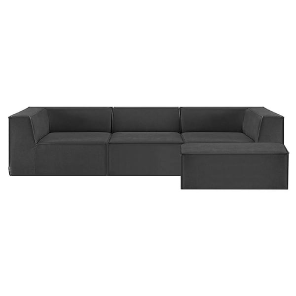 Sarantino Novi 3-Seater Modular Sofa with Ottoman Charcoal Black Non-Slip Bottom Lounge