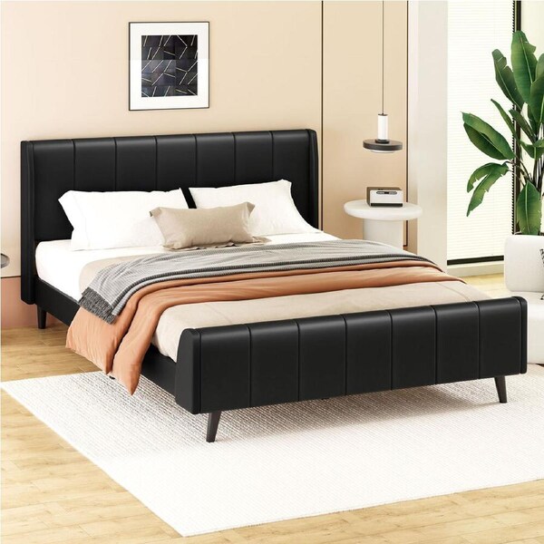 ALFORDSON Bed Frame King Size Black Leather Tufted