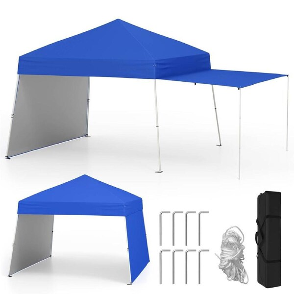 Costway 8x8ft-10x10ft Gazebo Pop up Canopy Party Tent w/2 Convertible Sidewalls Outdoor Camping Sun Shelter Blue