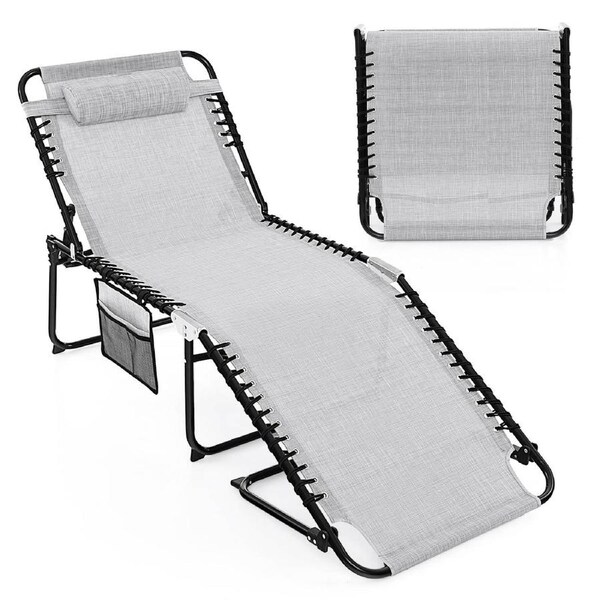 Costway Oversized Chaise Lounge Chair Patio Outdoor Reclining Adjustable Sun Lounger w/Side Pocket
