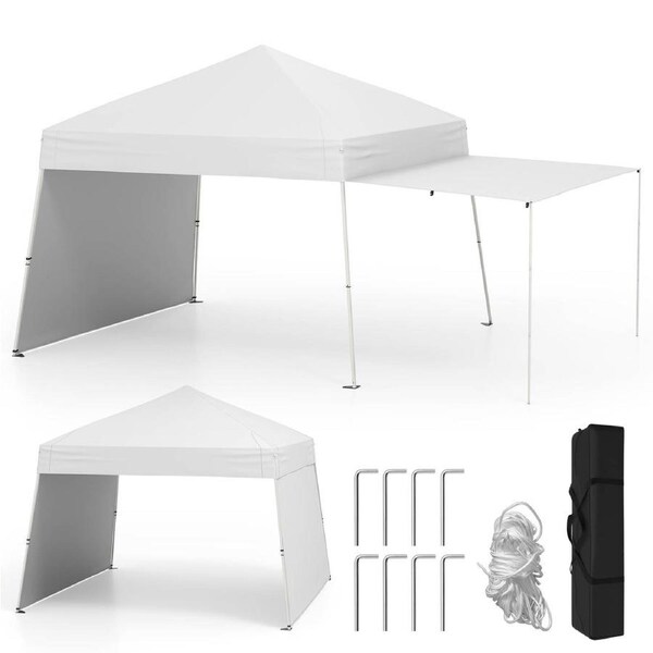 Costway 8x8ft-10x10ft Gazebo Pop up Canopy Party Tent w/2 Convertible Sidewalls Outdoor Camping Sun Shelter White