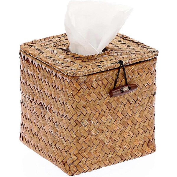 Tissue Box Square Tissue Holder Seagrass Tissue Box Cover Woven Tissue Box Holder Decorative Tissue Cover for Bathroom Tissue Box Cover Cube for Home