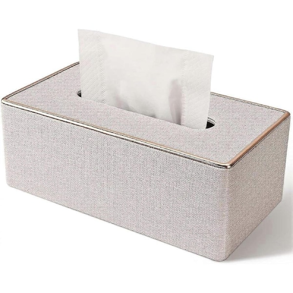 Tissue Box Cover, PU Leather Tissue Box Holder, Rectangular Tissue Box Covers, Rectangle Tissue Holder-Beige
