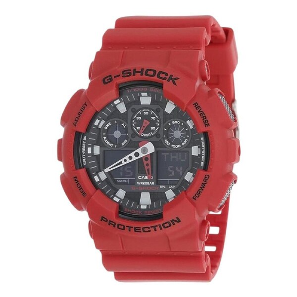 Casio G-Shock GA-100B-4ADR Mens Red Analogue Digital Sport Watch 200M Resin Band