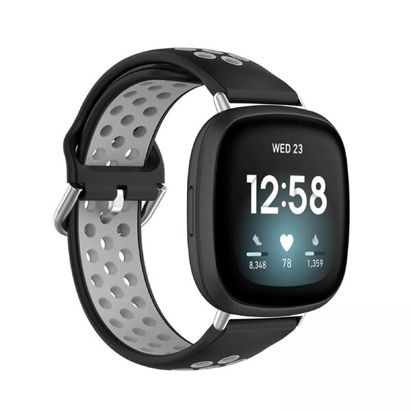 Black & Grey For Fitbit Versa 4 3 Sense 2 Watch Strap Replacement Silicone Wrist Band Bands
