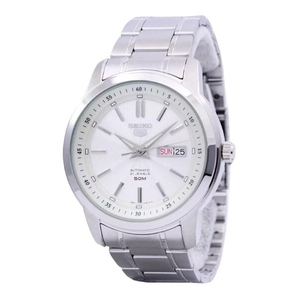 Seiko SNKM83K1 Mens Automatic Watch White Dial Stainless Steel Bracelet 50M WR