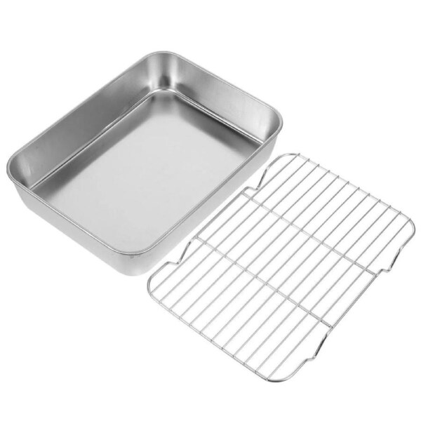 Stainless Steel Baking Pan Rack Set Deep Oven Tray Roasting Cookie Sheet