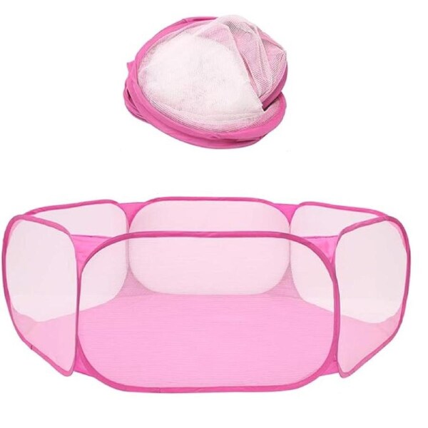 Portable Pet Cage Tent Exercise Animal Playpen Fence Pop-Up Yard Pink