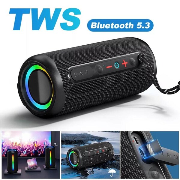 Stereo Bass Subwoofer Music Wireless Outdoor Portable TWS Bluetooth RGB Speaker