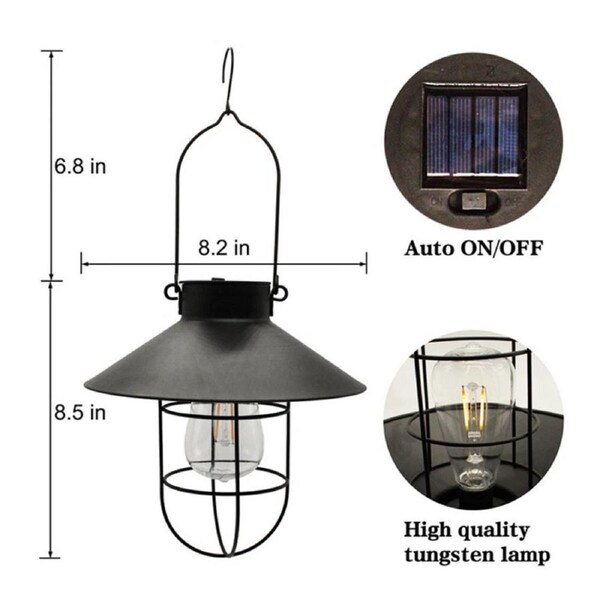 Yard Patio Garden Decor Lamp Solar Lantern Hanging Light LED Outdoor Black Light