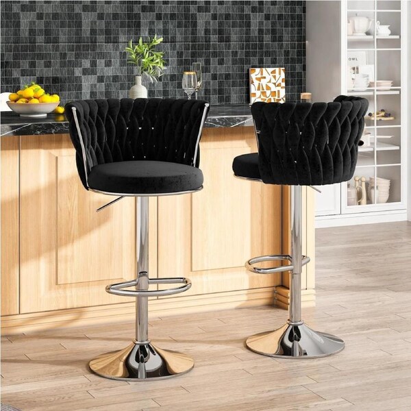 SERENITà Modern Silver Swivel Upholstered Velvet Adjustable Height Counter Stool with Metal Frame Black (Set of 2)
