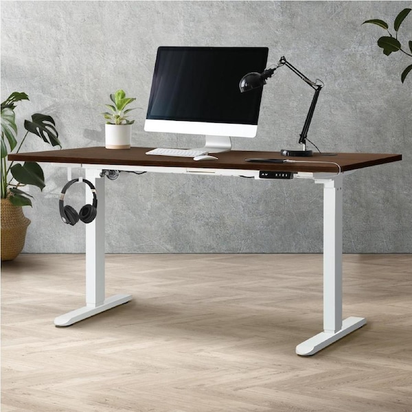 Oikiture Electric Standing Desk Single Motor 120-160CM 4 Colours Single Motor/White+150cm/Walnut Top
