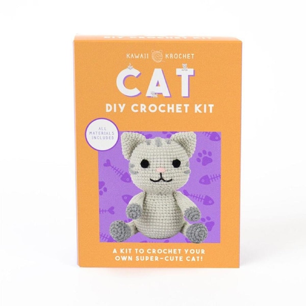 Gift Republic DIY Beginners/Starter Cat Crochet Craft Kit Handmade Cat Toy Grey
