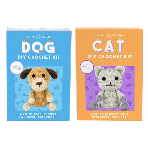 2pc Gift Republic DIY Beginners/Starter Cat and Dog Crochet Craft Kit Set