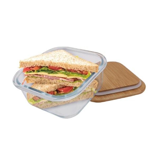 Medium Bamboo Food Container – Clear Glass with Bamboo Lid