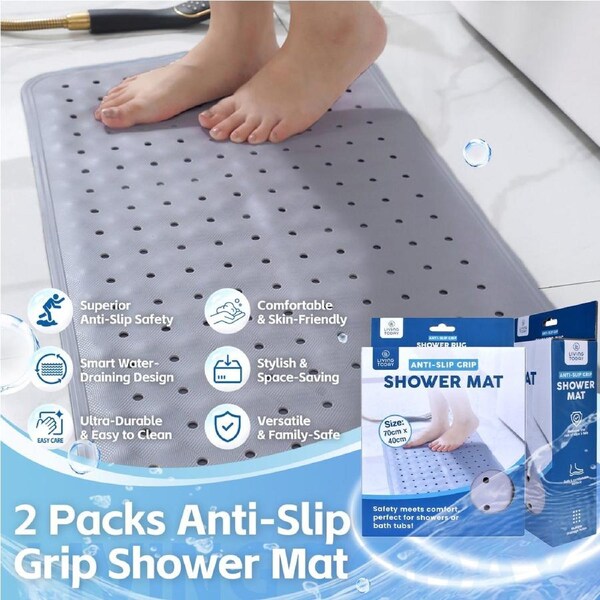 2 Pcs 70×40?cm Anti-Slip Grip Shower Mat Quick-Dry Bath Mat with 100+ Suction Cups