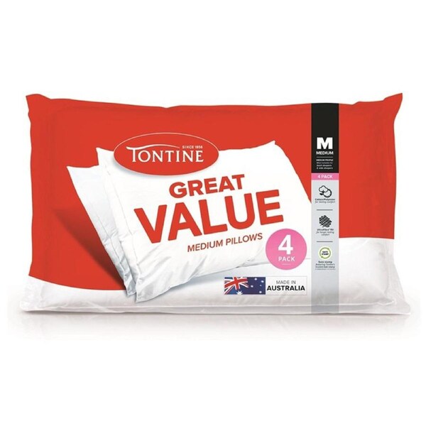 4pc Tontine Great Value Cotton/Polyester Medium Height/Softness Pillows Bedding