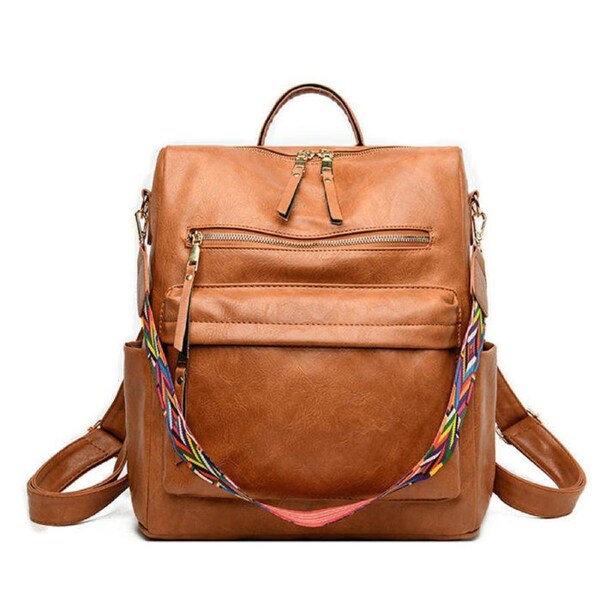 Nevenka Women's Fashion Purse Backpack Multipurpose Design Backpack PU Leather Travel bag-Brown