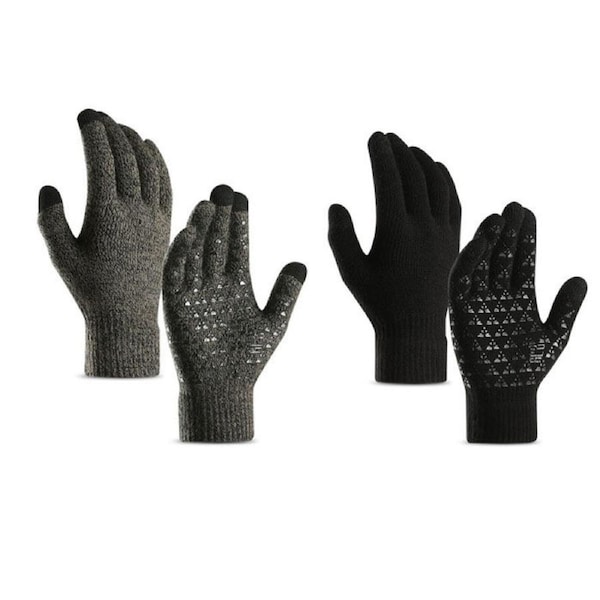Nevenka Winter Man Gloves Upgraded Touch Screen Anti-Slip Silicone Gel Elastic Cuff Thermal-Black+Gray-DZ32