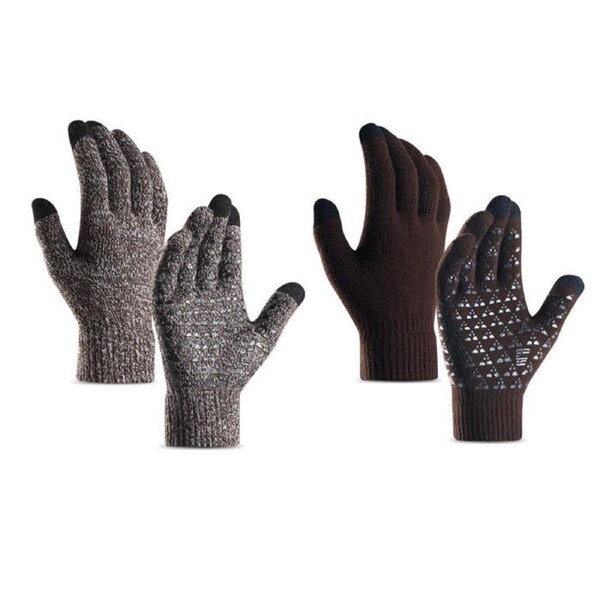 Nevenka Winter Woman Gloves Upgraded Touch Screen Anti-Slip Silicone Gel Elastic Cuff Thermal-Brown+Coffee White-DZ32