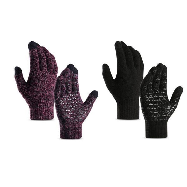 Nevenka Winter Woman Gloves Upgraded Touch Screen Anti-Slip Silicone Gel Elastic Cuff Thermal-Black+Rose-DZ32