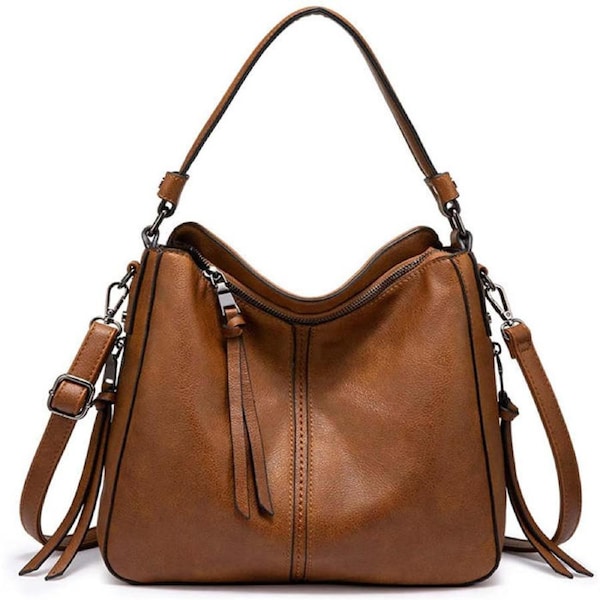 Nevenka Handbags for Women Large Designer Ladies Hobo bag Bucket Purse Faux Leather-Brown