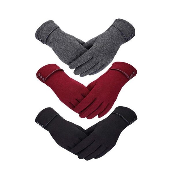 Nevenka 3 Pairs Women Winter Gloves Warm Touchscreen Windproof Gloves-BlackGrayWine Red