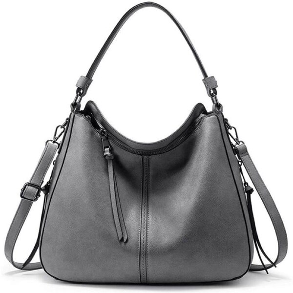 Nevenka Handbags for Women Large Designer Ladies Hobo bag Bucket Purse Faux Leather-Grey