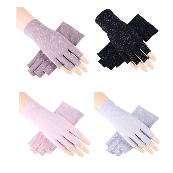 Nevenka 4 Pairs Women Gloves Summer Sunscreen Fingerless Gloves UV Protection Half Finger Gloves-A