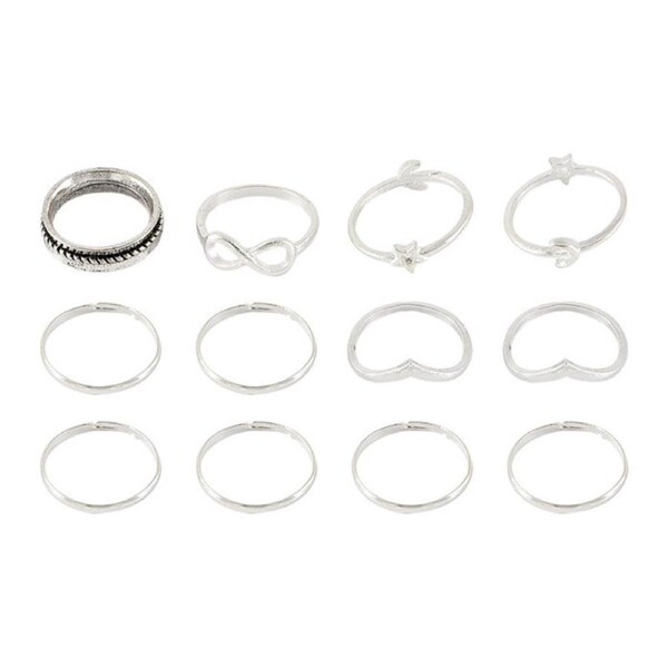 Nevenka Rings for Women Teen Girls Silver Rings Womens Rings Cute Rings Stackable Rings Set??12Pcs)