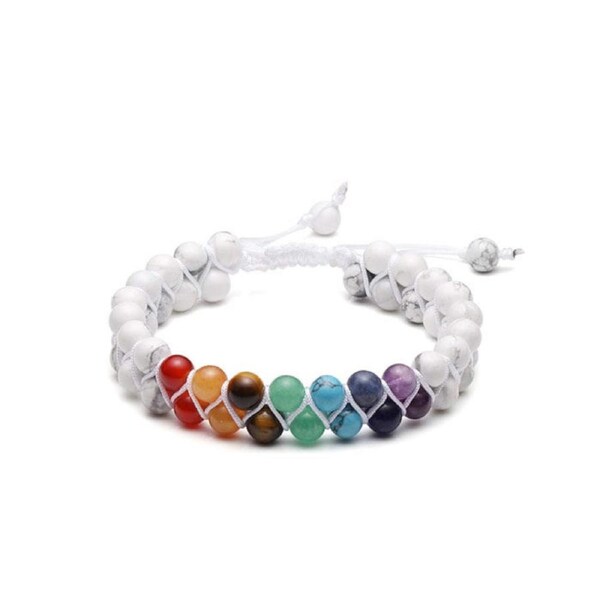 Nevenka Bead Bracelet 7 Chakras Healing Crystals Bracelet Stone Beads Double Layer Bracelets-White