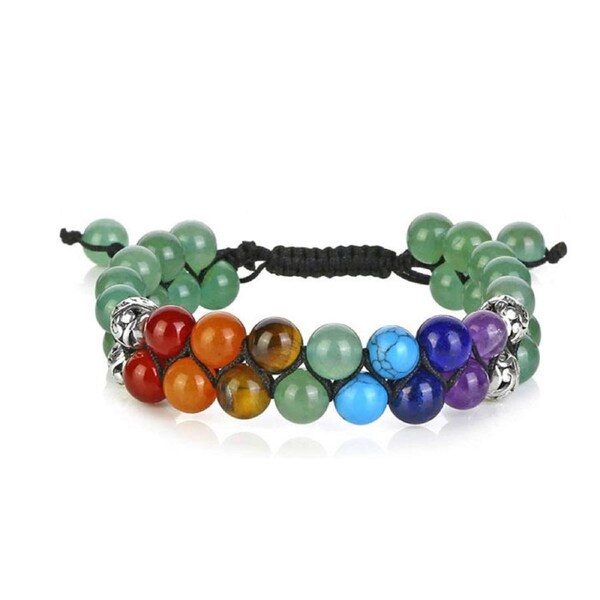 Nevenka Bead Bracelet 7 Chakras Healing Crystals Bracelet Stone Beads Double Layer Bracelets-Green