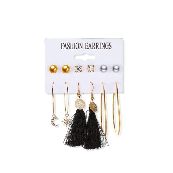 Nevenka 6 Pairs Fashion Earrings Set with Tassel Dangle Hoop Earrings Colorful Statement Earrings Studs-(Style 3)