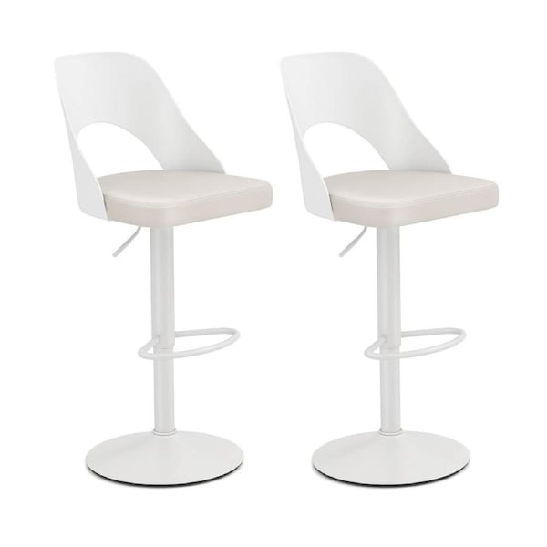 Costway Adjustable Bar Stools Set 2x Ergonomic Counter Height Chairs w/Footrest Modern Swivel Pub Kitchen White