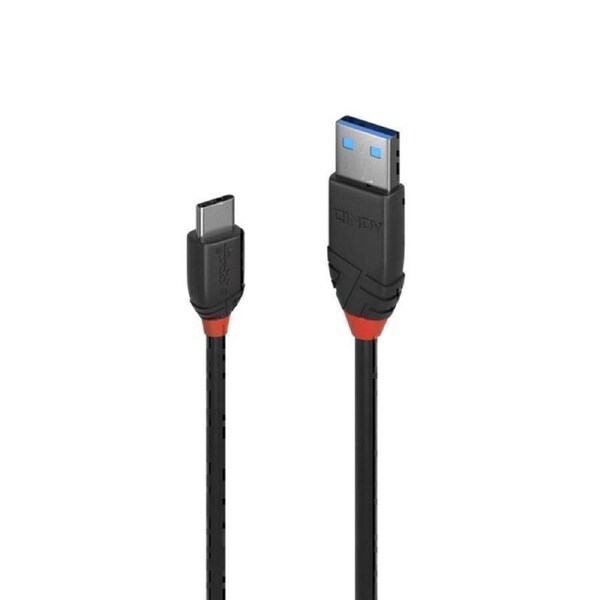 Lindy 0.5m USB-C 3.1 to USB-A Cable 3A - Black Line
