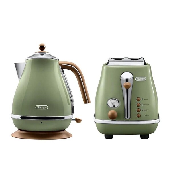 DeLonghi Vintage Breakfast Set - 1.7L Kettle Hot Water Jug Heater - 2 Slice Bread Toaster Toasting Machine