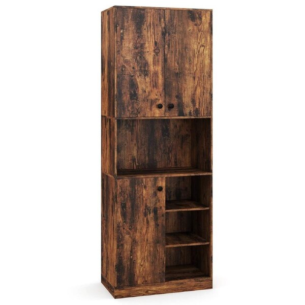 Giantex 166cm Kitchen Pantry Storage Cabinet w/Microwave Stand Modern Buffet Sideboard Brown