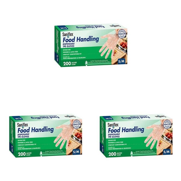 3x 200pc Saniflex TPE Powder-Free Disposable & Durable Gloves Size S/M Non-Toxic