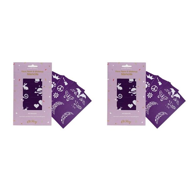 2x 40pc Oh Flossy Reusable Adhesive Face Paint & Makeup Stencils Purple 3y+