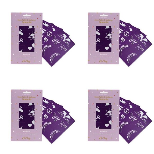 4x 40pc Oh Flossy Reusable Adhesive Face Paint & Makeup Stencils Purple 3y+