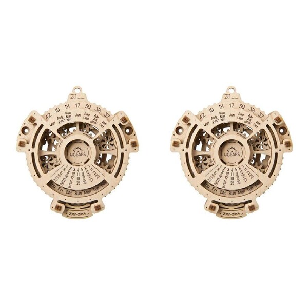 2x 24pc Ugears Date Navigator 2.0 3D Wooden Puzzle STEM Toy 10.5x9.8cm Brown 8y+