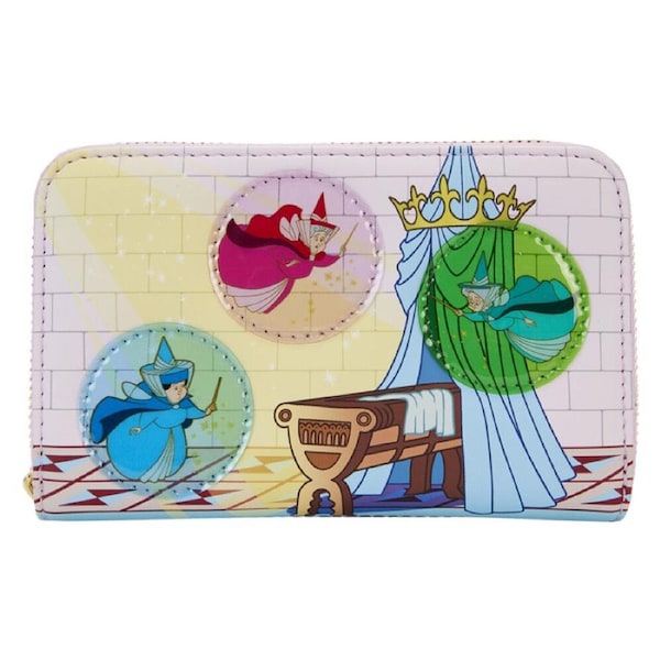 Sleeping Beauty Castle 3 Good Fairies Zip Wallet Coin Purse 6x4in