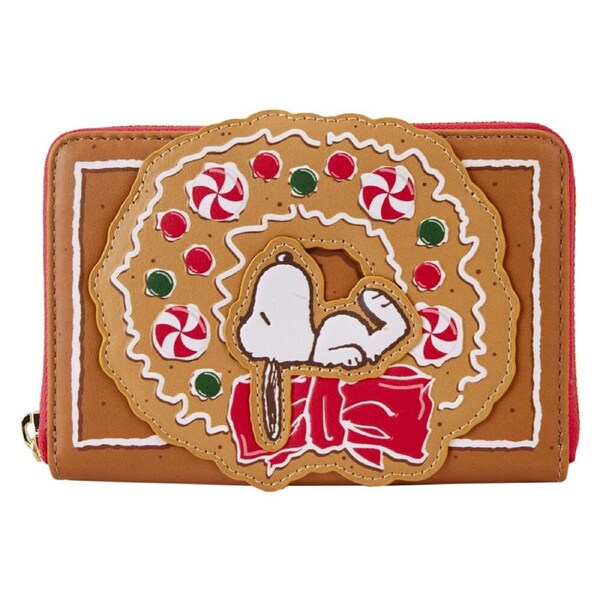 Peanut Snoopy Gingerbread Wreath Zip Around Wallet Coin Purse 6x4in