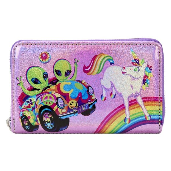 Lisa Frank Holographic Glitter Block Zip Wallet Coin Purse 6x4in