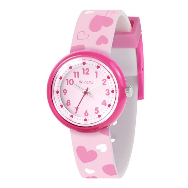 Tikkers Time Pink Heart Dial Watch with Silicone Adjustable Straps - Pink