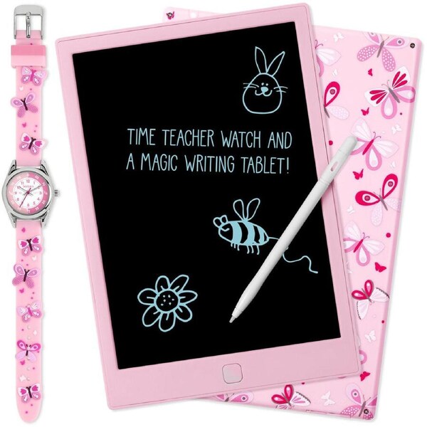 Tikkers Time 3D Butterfly Watch with Straps & Writing Pad Gift Set - Pink