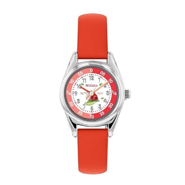 Tikkers x RSPB Ladybird Red Strap Kids Time Teacher White Dial Watch - Red