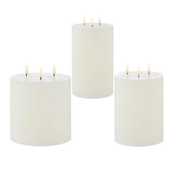 Amalfi Hughe LED Pillar Candles 3 Wicks Set of 3 Various Sizes